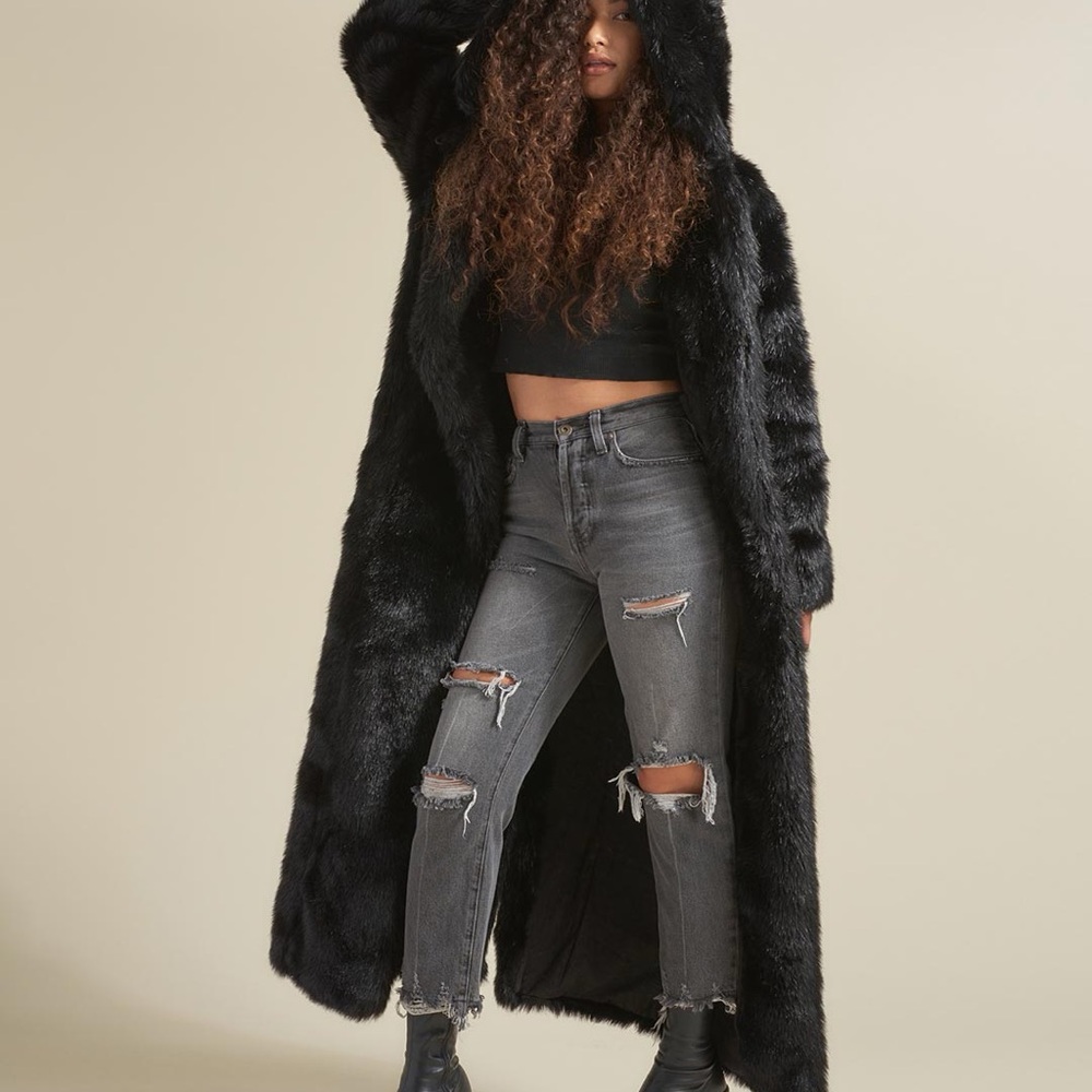 Spirithoods Black Panther Classic Faux Fur Long Coat Size M